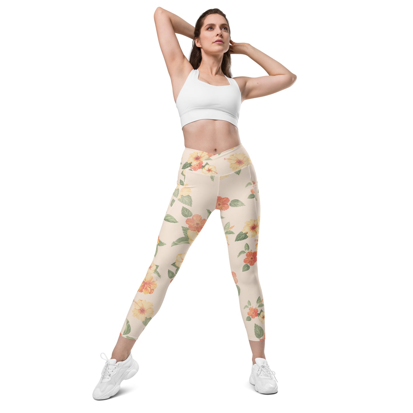 Hibiscus Crossover Leggings With Pockets