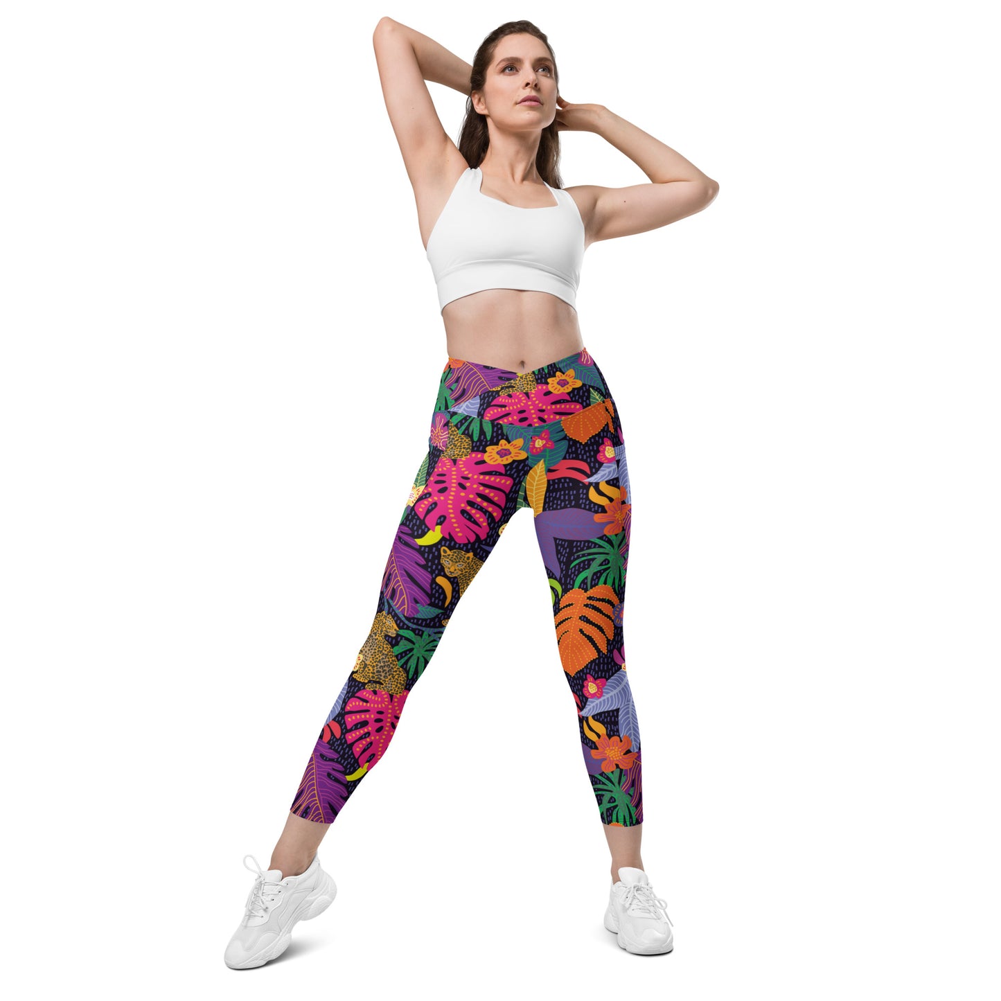 Leo Palm Crossover Leggings With Pockets