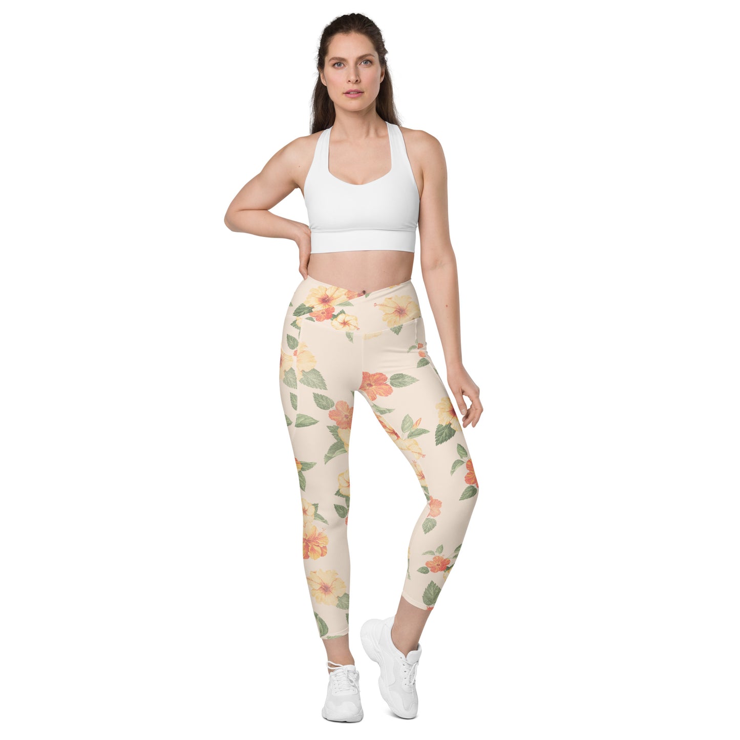 Hibiscus Crossover Leggings With Pockets