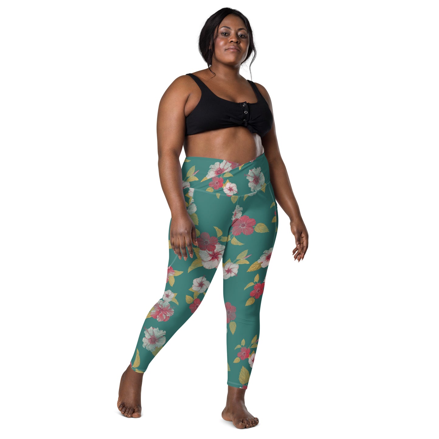 Hibiscus Crossover Leggings With Pockets