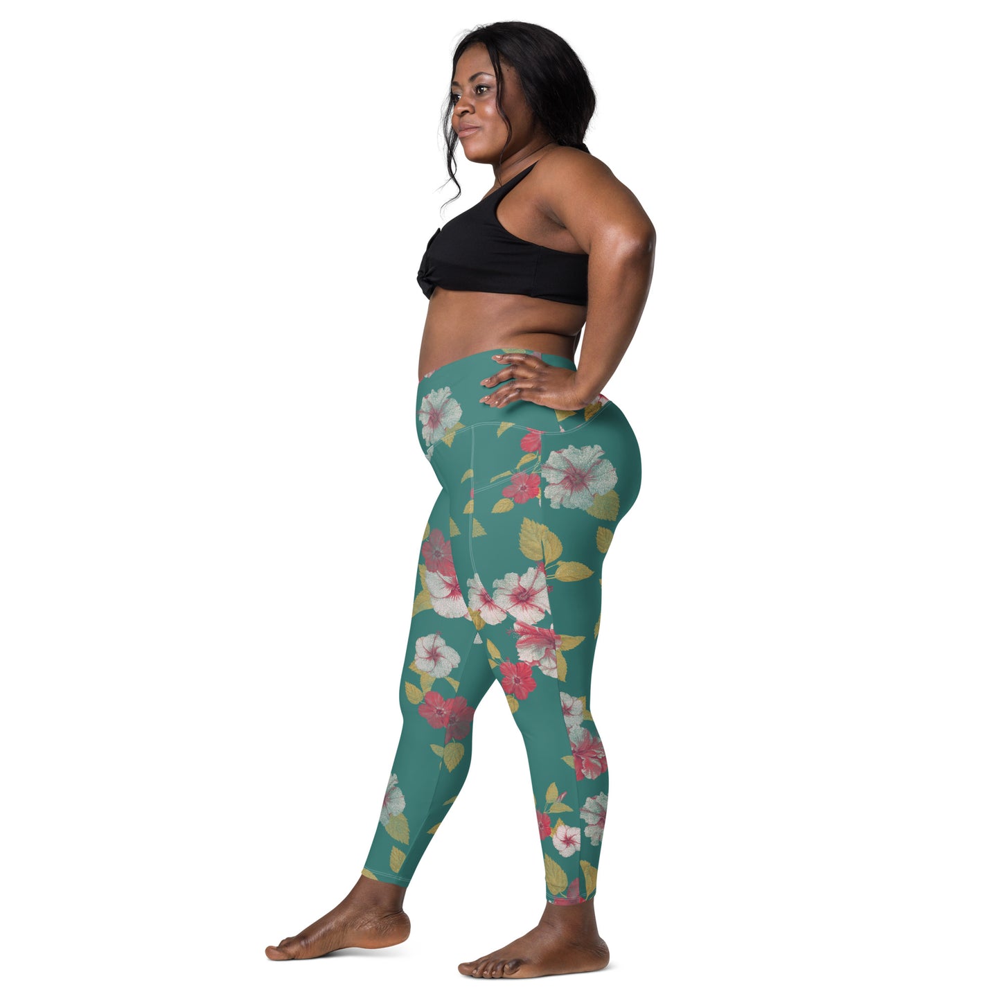 Hibiscus Crossover Leggings With Pockets