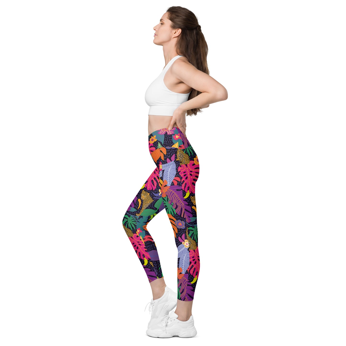Leo Palm Crossover Leggings With Pockets