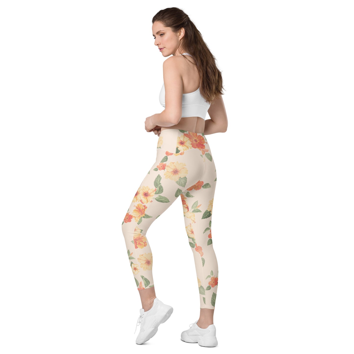 Hibiscus Crossover Leggings With Pockets