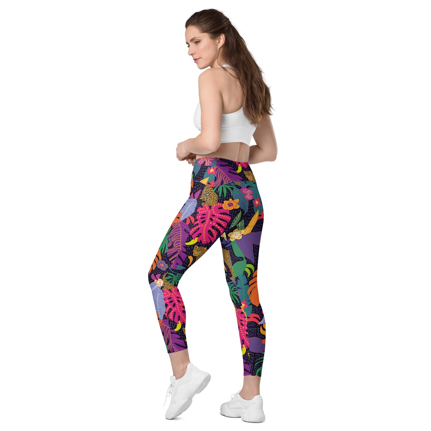 Leo Palm Crossover Leggings With Pockets