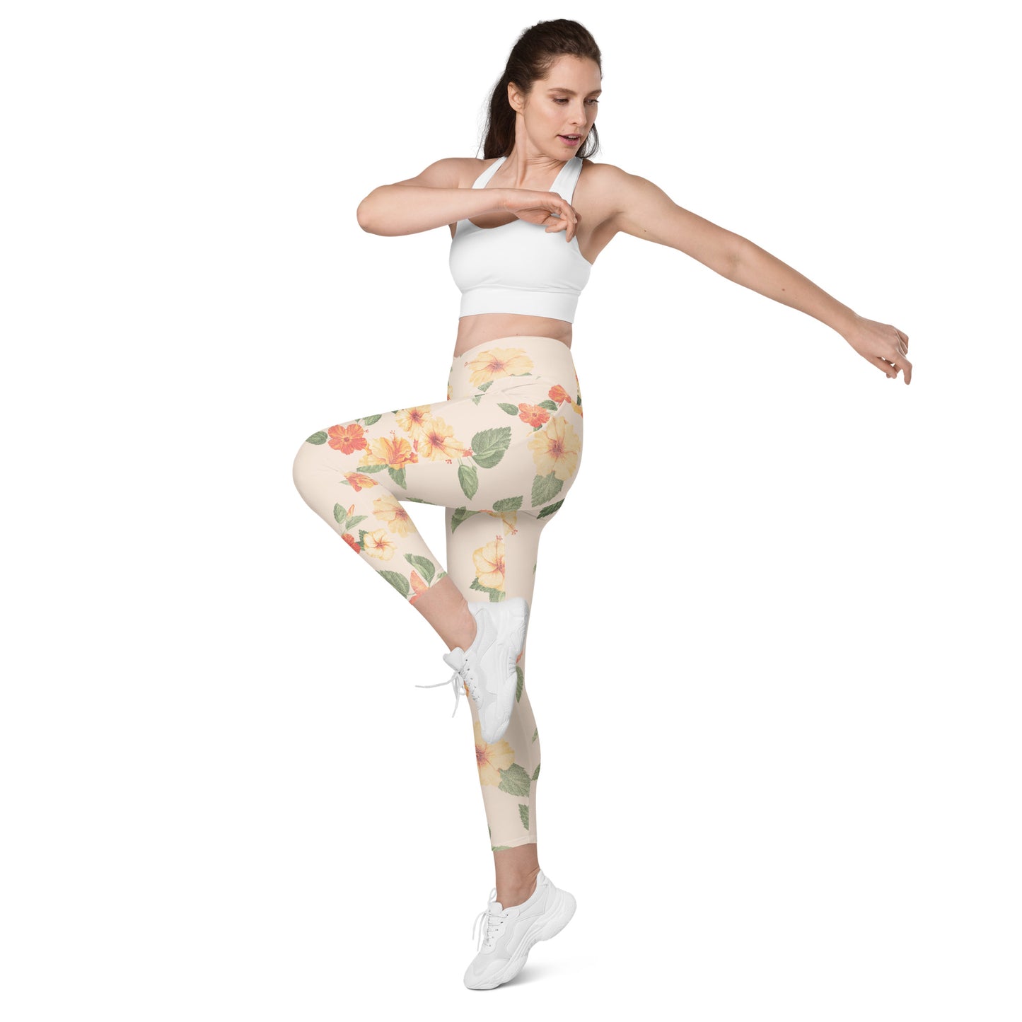 Hibiscus Crossover Leggings With Pockets