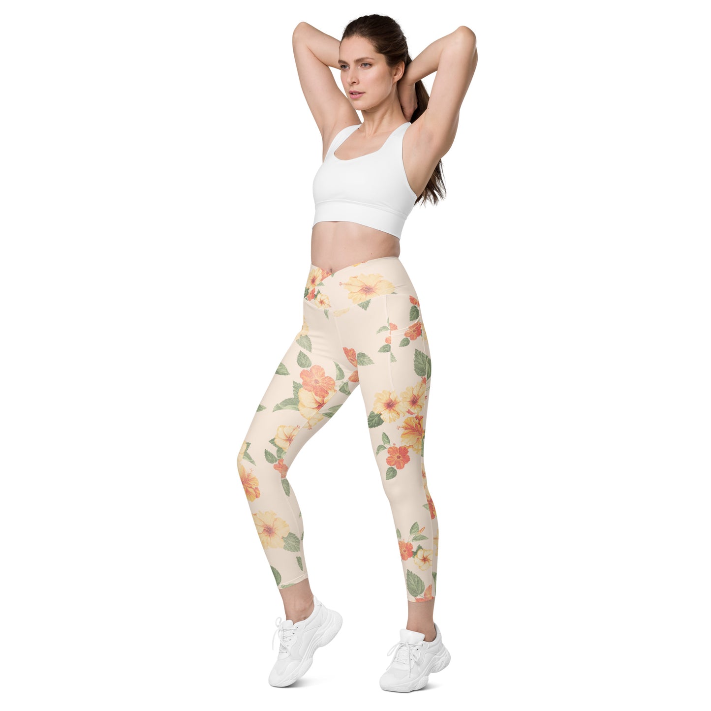 Hibiscus Crossover Leggings With Pockets