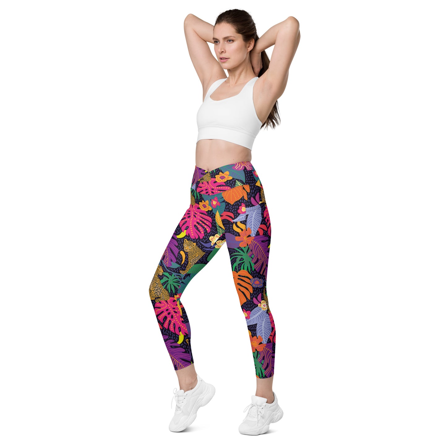 Leo Palm Crossover Leggings With Pockets