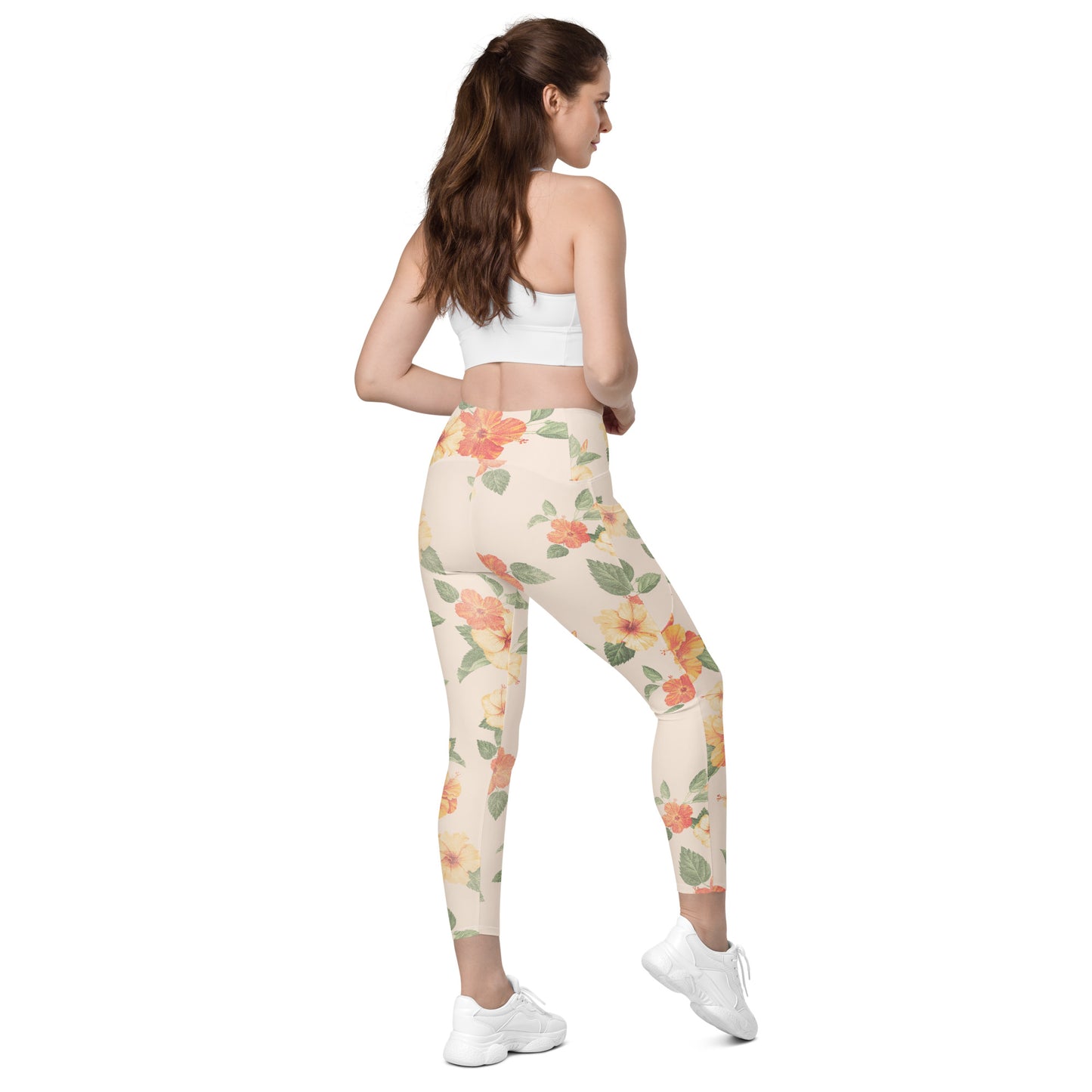 Hibiscus Crossover Leggings With Pockets
