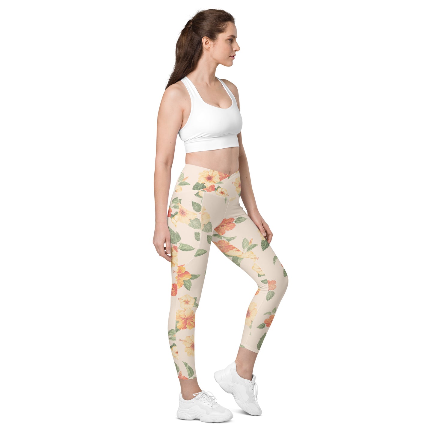 Hibiscus Crossover Leggings With Pockets