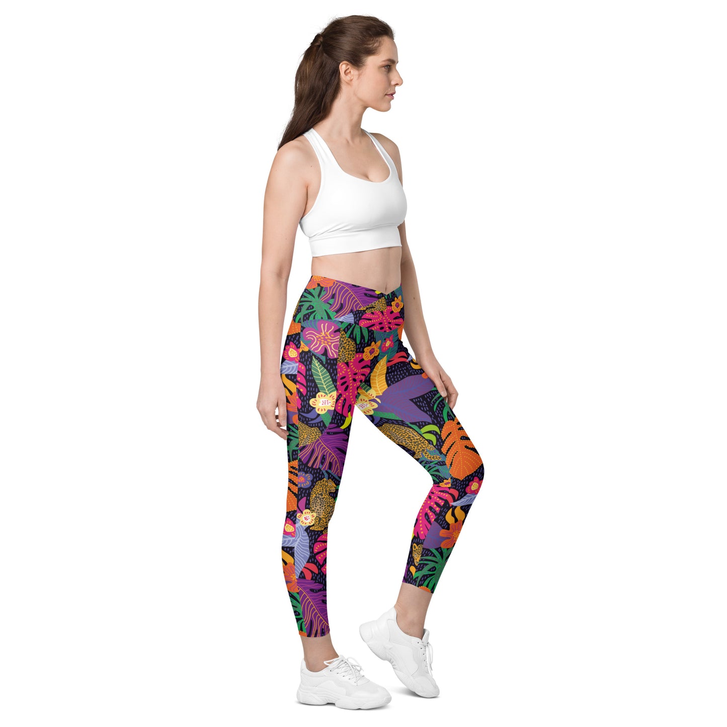 Leo Palm Crossover Leggings With Pockets