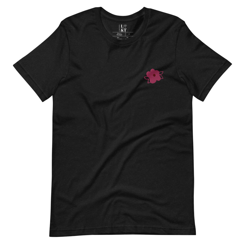 Flower Embroidered Short Sleeve Unisex T-Shirt
