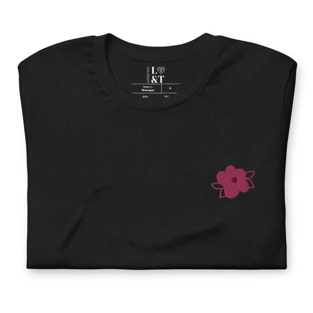 Flower Embroidered Short Sleeve Unisex T-Shirt