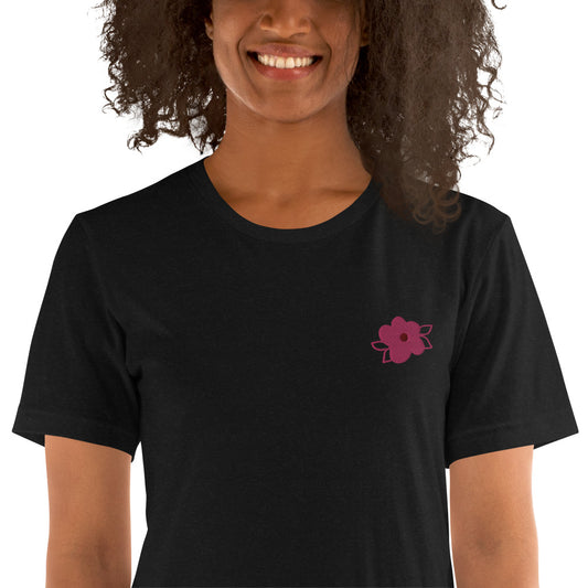 Flower Embroidered Short Sleeve Unisex T-Shirt
