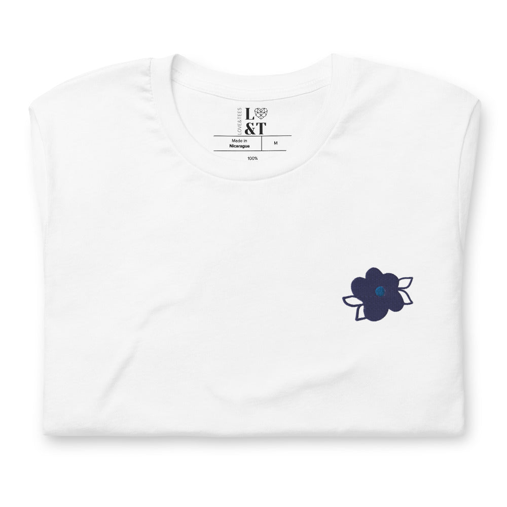 Flower Embroidered Short Sleeve Unisex T-Shirt
