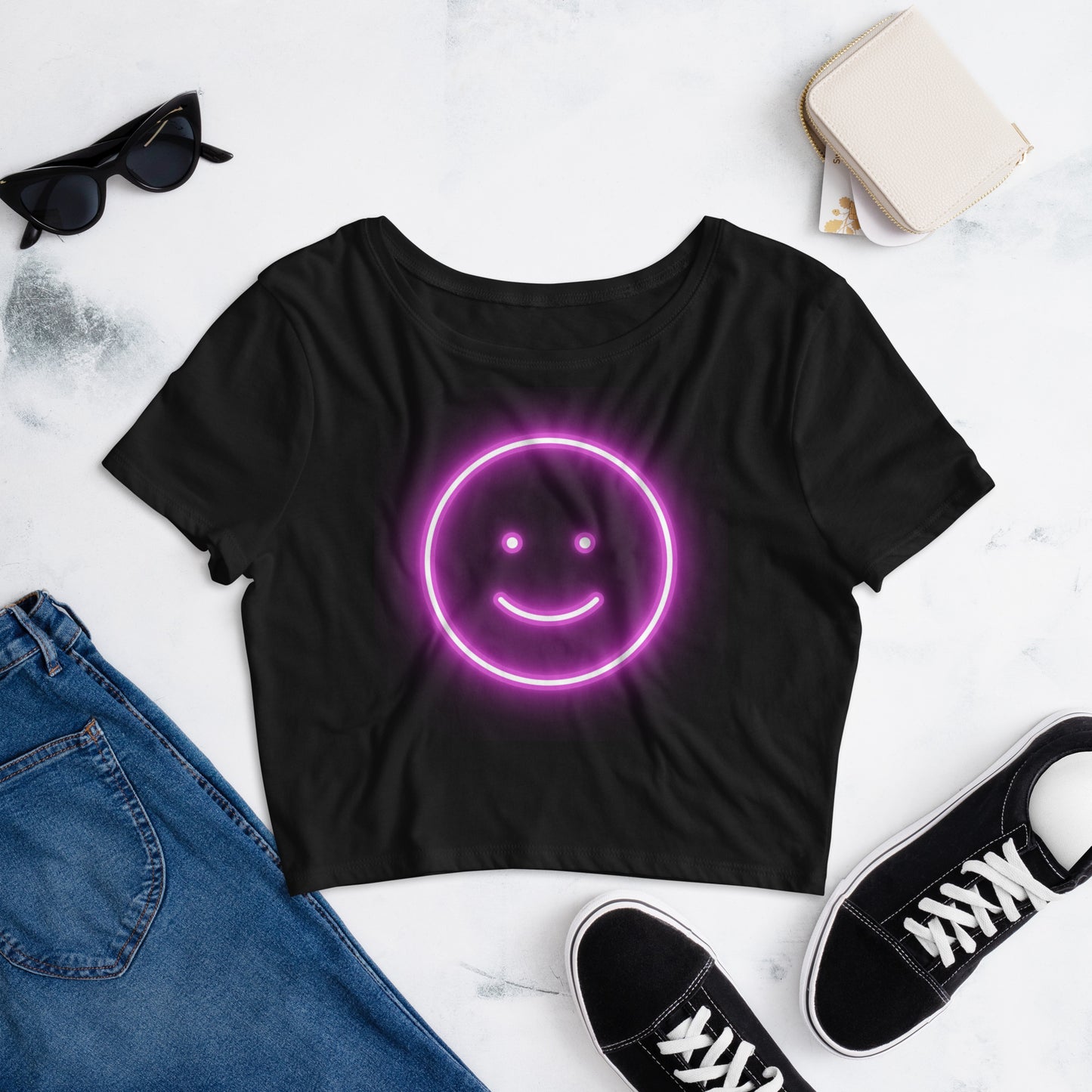 Smiley Face Women’s Crop Tee
