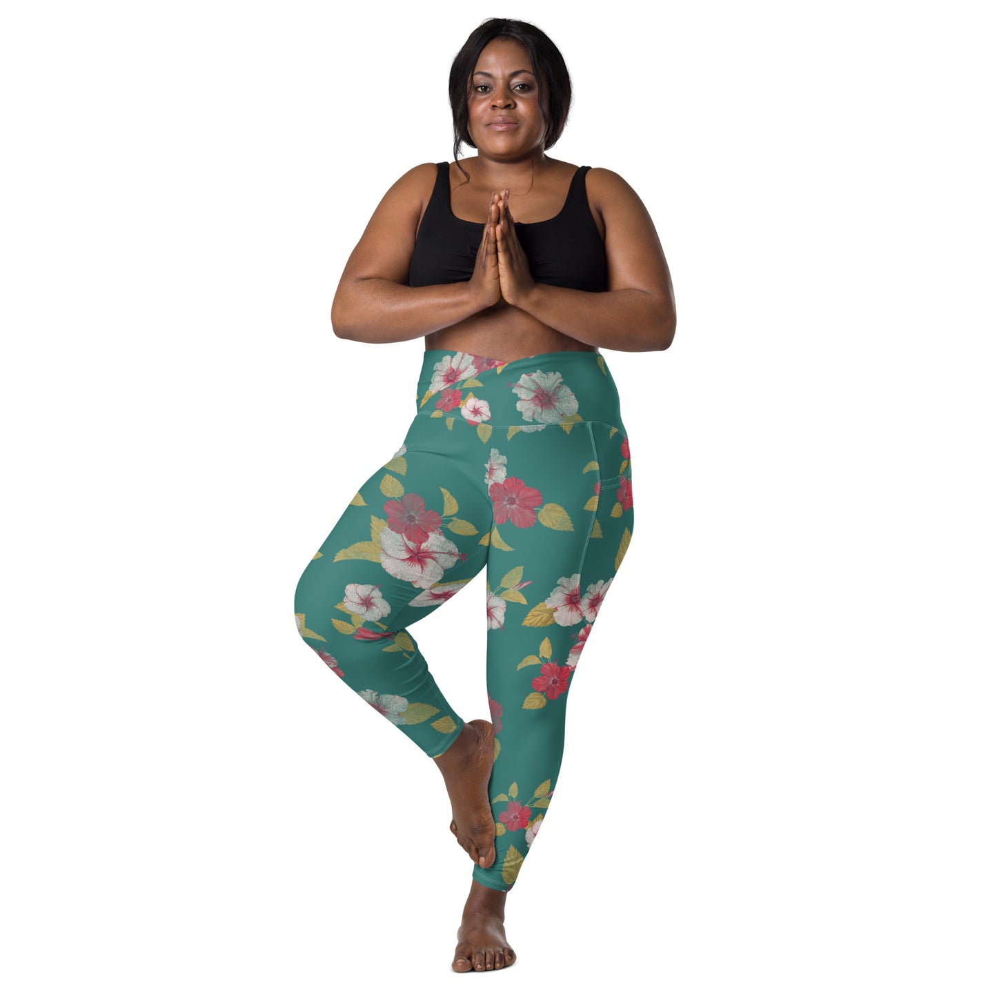 Hibiscus Crossover Leggings With Pockets