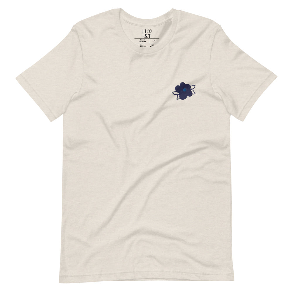 Flower Embroidered Short Sleeve Unisex T-Shirt