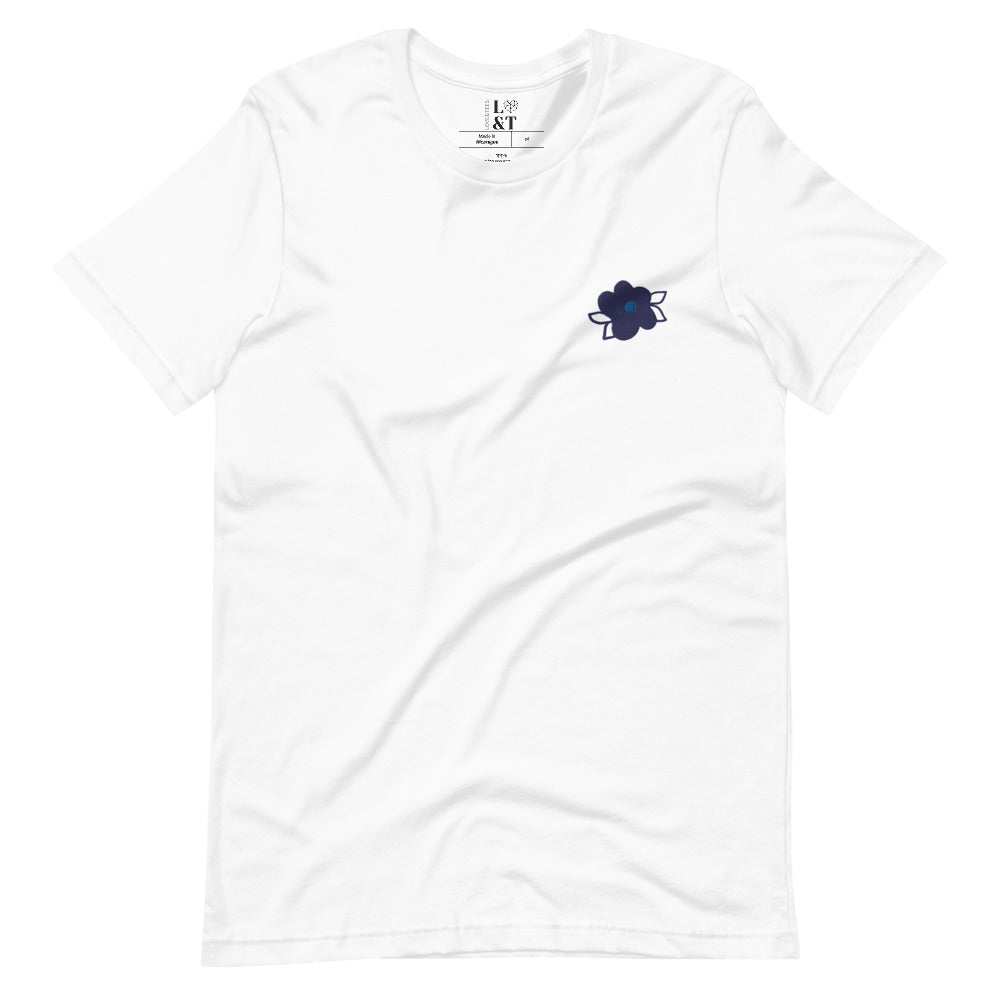 Flower Embroidered Short Sleeve Unisex T-Shirt